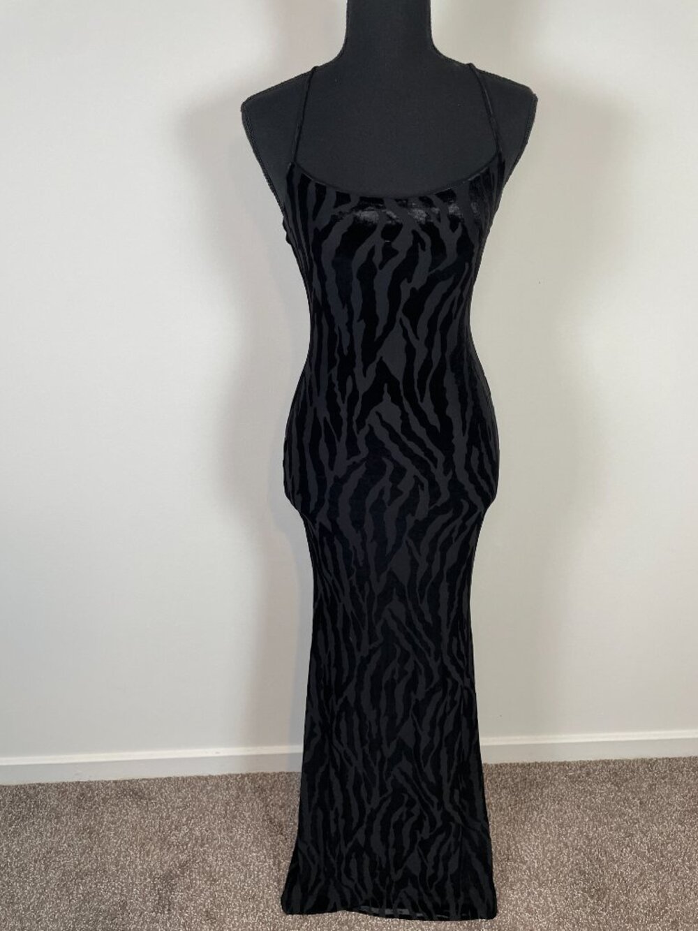 NAKED WARDROBE Black Zebra burnout maxi dress